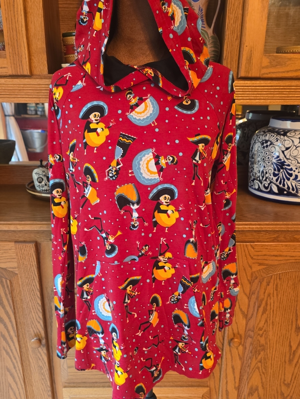 LuLaRoe Red Mariachi Skeleton Hoodie Dress for Kids